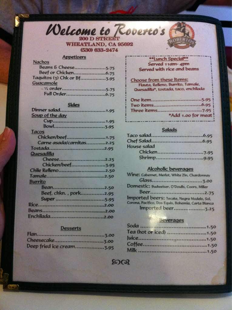 Roberto's Restaurant Menu - Urbanspoon/Zomato