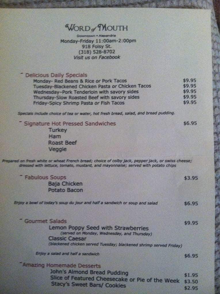 Menu At Word Of Mouth Cafe Alexandria Menu at word of mouth cafe alexandria
