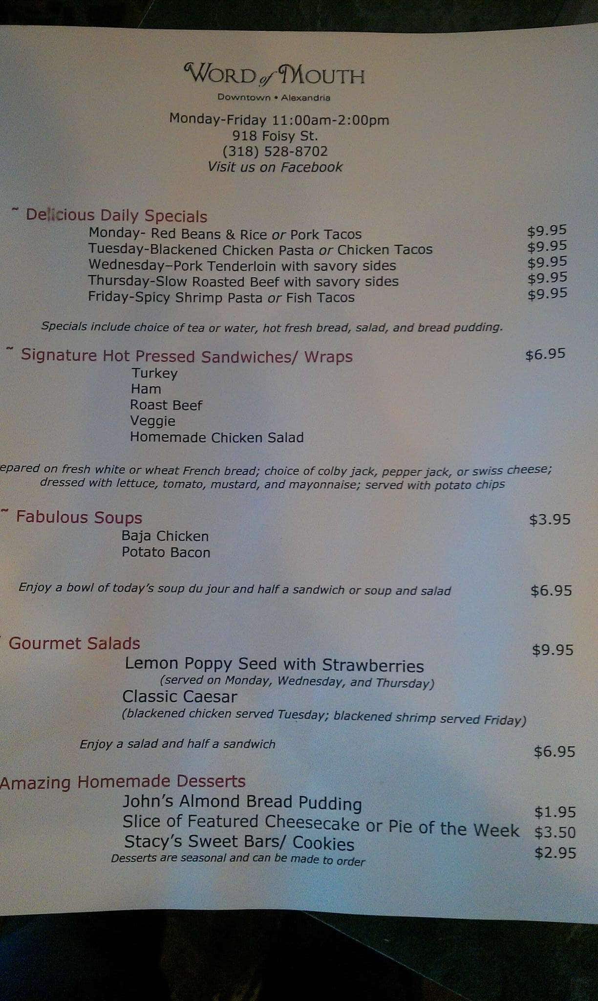 Menu At Word Of Mouth Cafe Alexandria Menu at word of mouth cafe alexandria