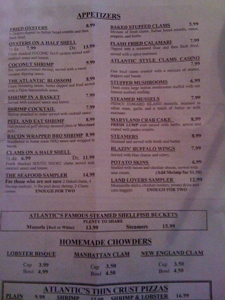 Menu at Atlantic Seafood restaurant, Center Moriches