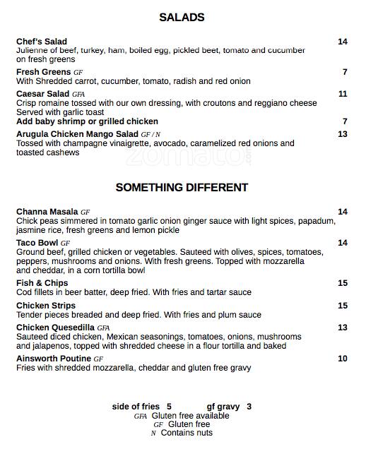 Menu at Ainsworth Hot Springs Resort Restaurant, Nelson