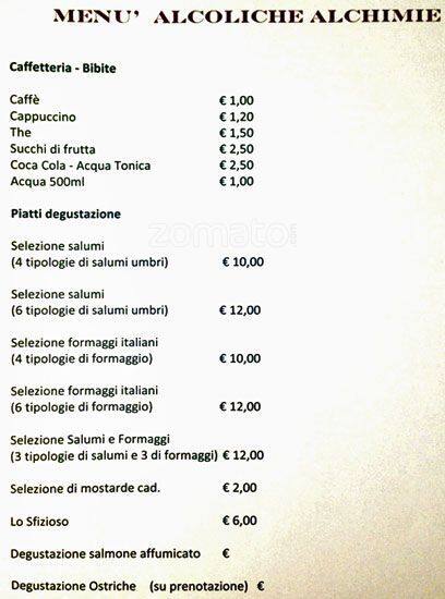 Menu di Alcoliche Alchimie 