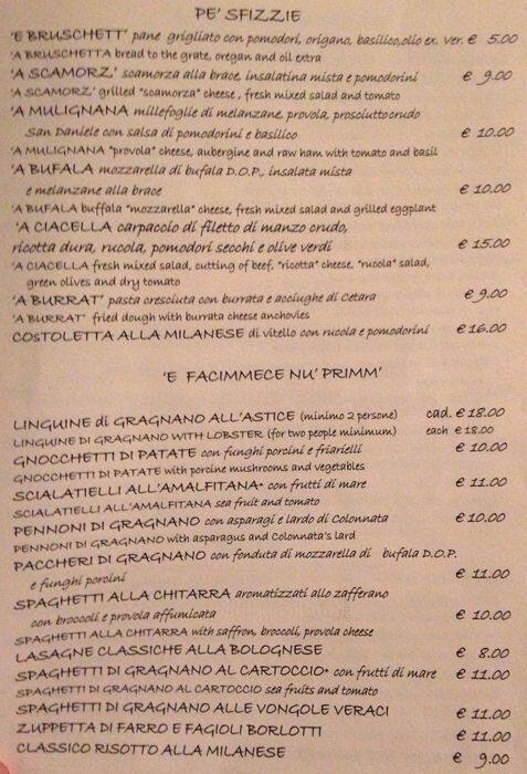 Menu di Frank Pummarola 