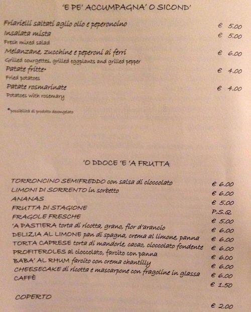 Menu di Frank Pummarola 