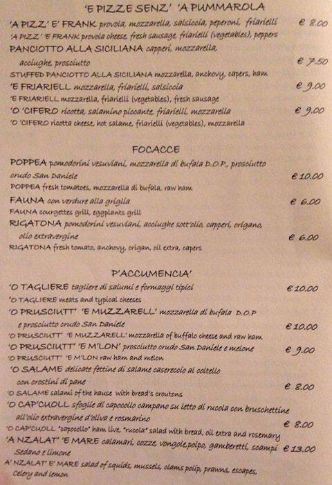 Menu di Frank Pummarola 