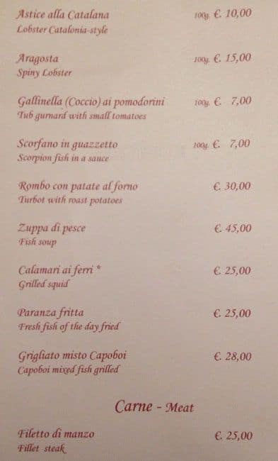 Menu di Ristorante CAPO BOI 