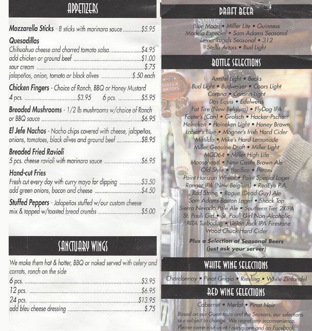 The Sanctuary of Brookfield Bar and Grill Menu Urbanspoon/Zomato