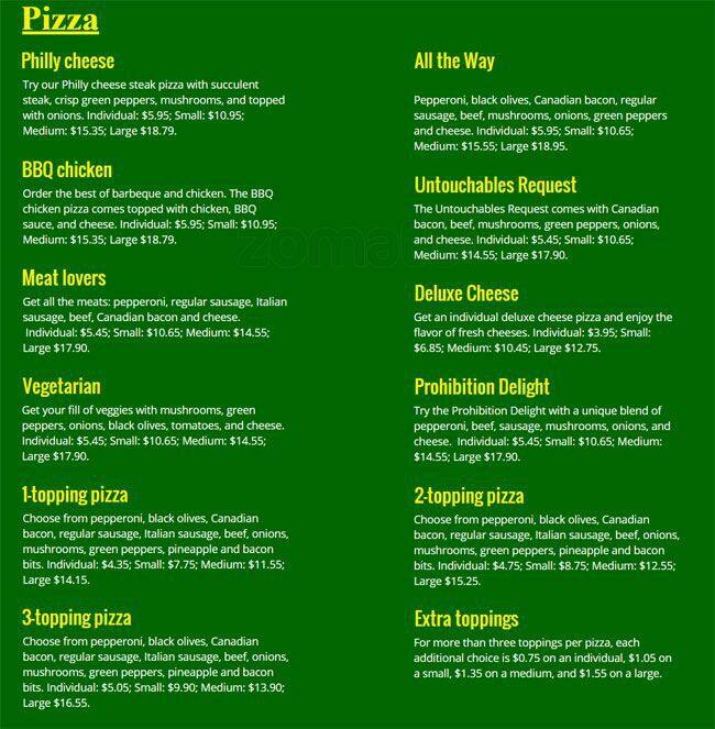 Menu at Untouchables Burgers Bakers and Pizza Makers restaurant, Denver