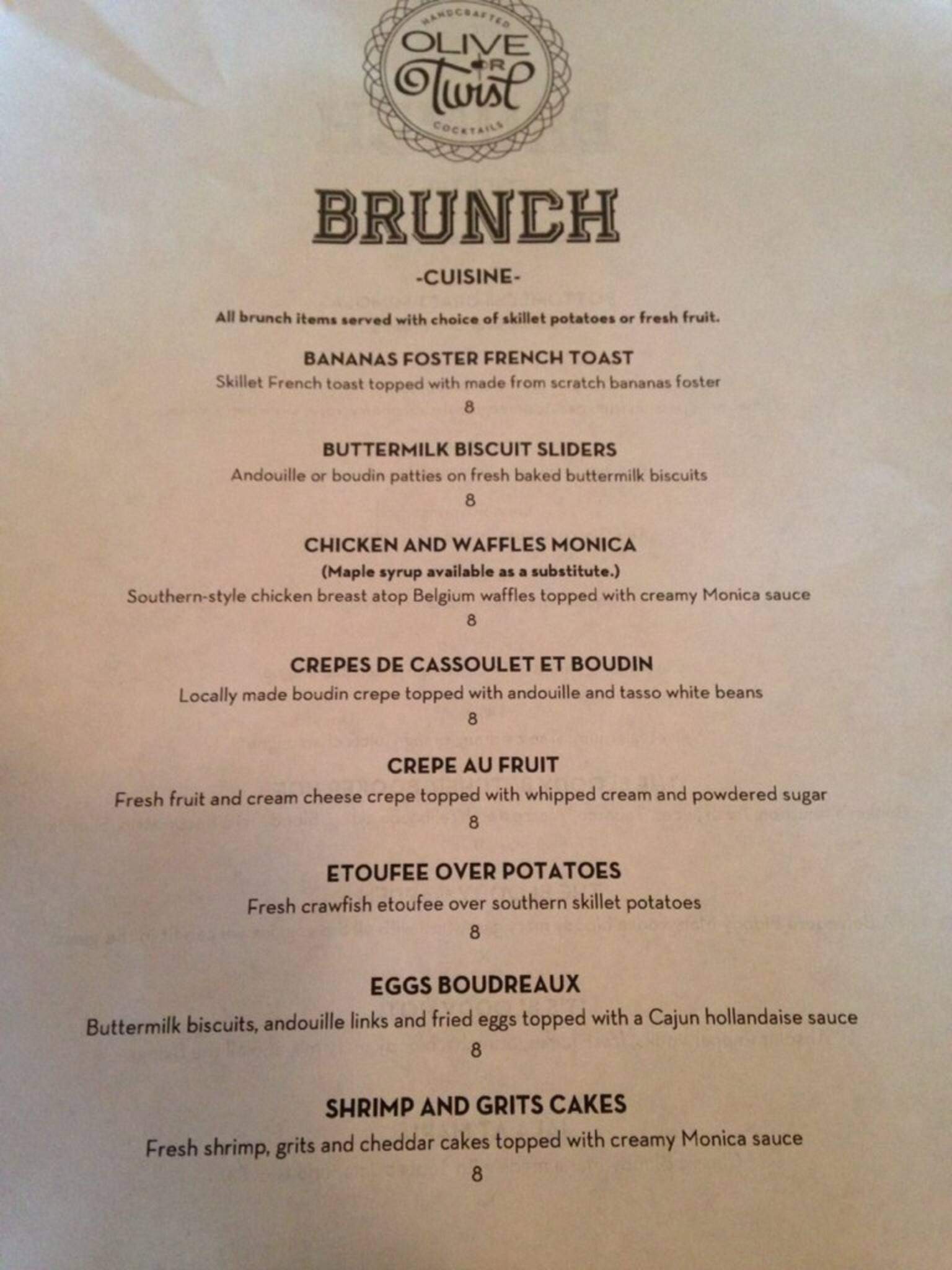 Olive or Twist Menu, Menu for Olive or Twist, Baton