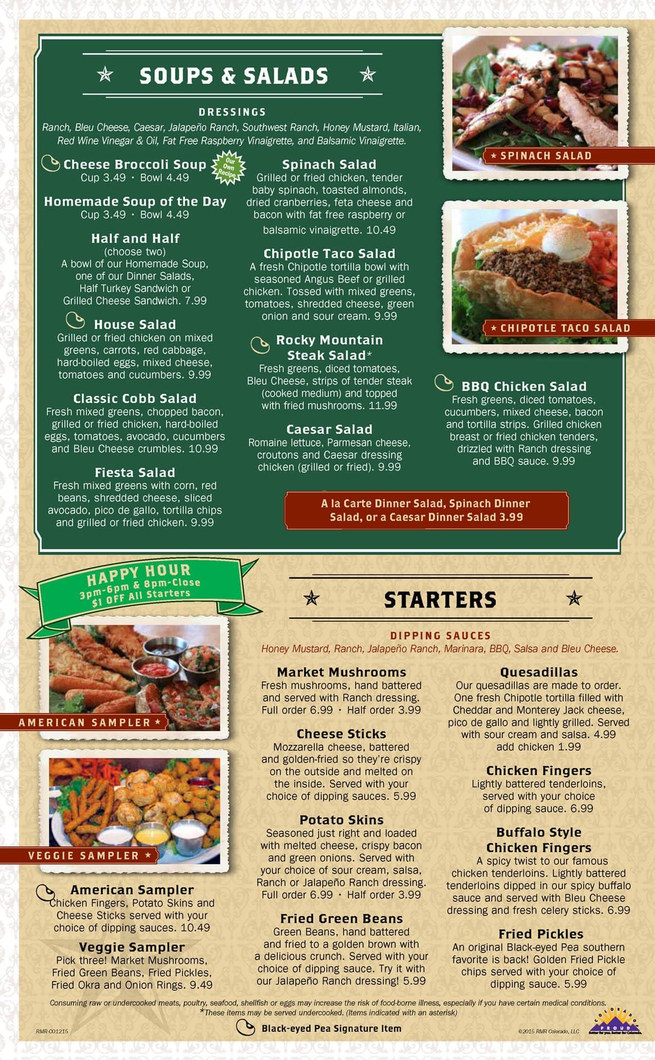Menu at Black-eyed Pea restaurant, Colorado Springs, 887 N Academy Blvd