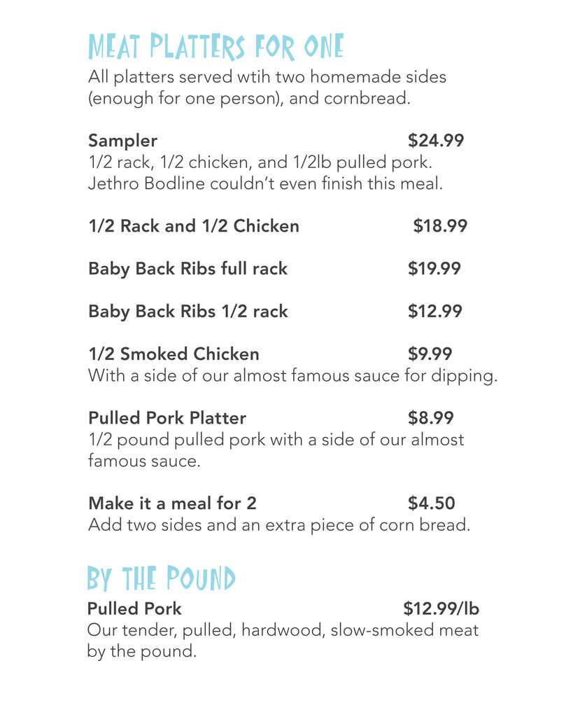 Menu at Woody's Serious Food BBQ, Chincoteague Island