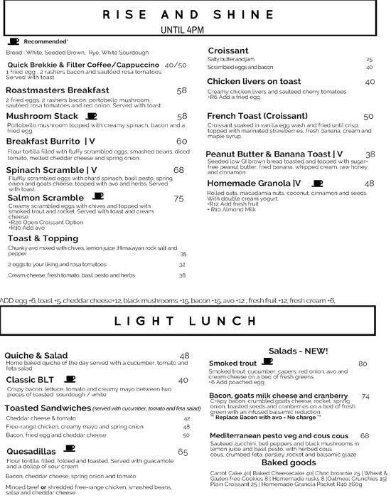 Roastmasters Coffee Bar Menu, Menu for Roastmasters Coffee Bar