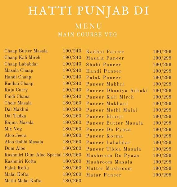 Menu of Hatti Punjab Di, Indirapuram, Ghaziabad