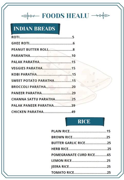 Foods Healu menu