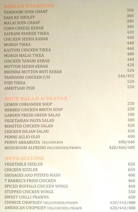 7 Barell Brew Pub menu