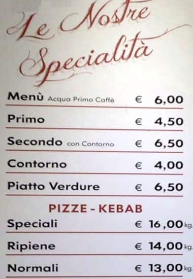 Menu di C'era una Volta il Caffè 