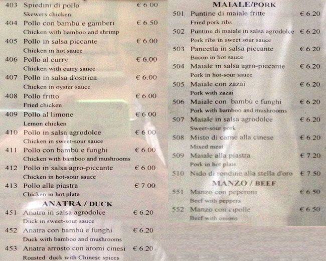 Menu di Stella D'Oro 