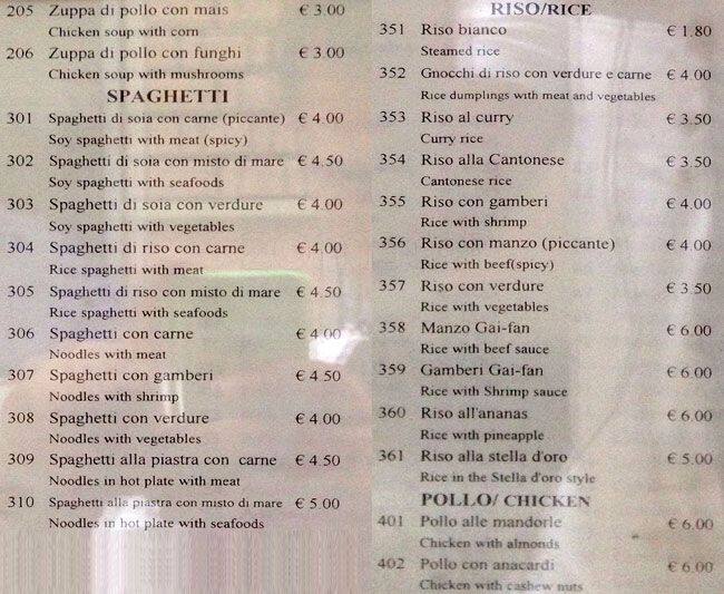 Menu di Stella D'Oro 