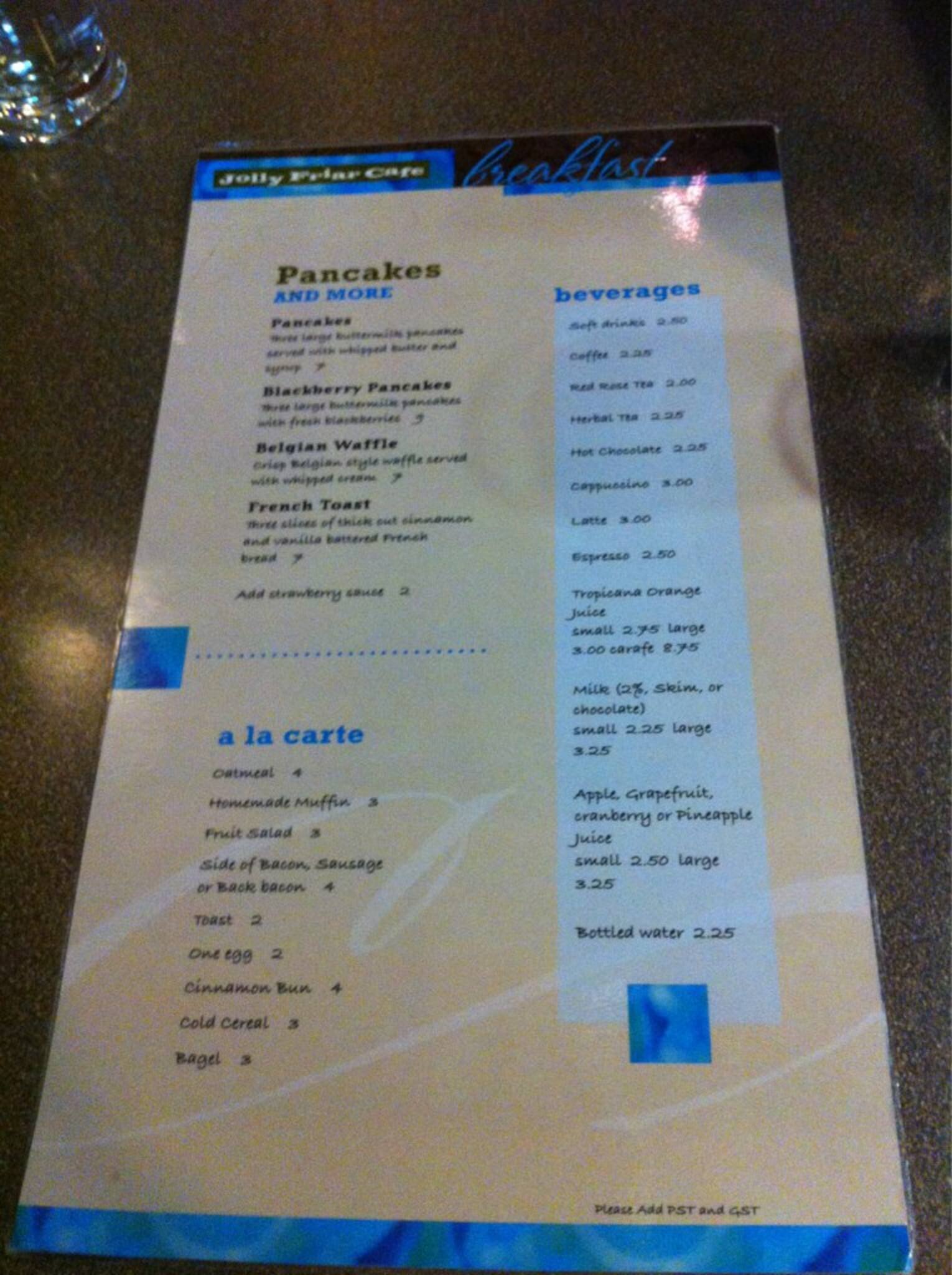 Jolly Friar Cafe Menu, Menu for Jolly Friar Cafe, St. Boniface