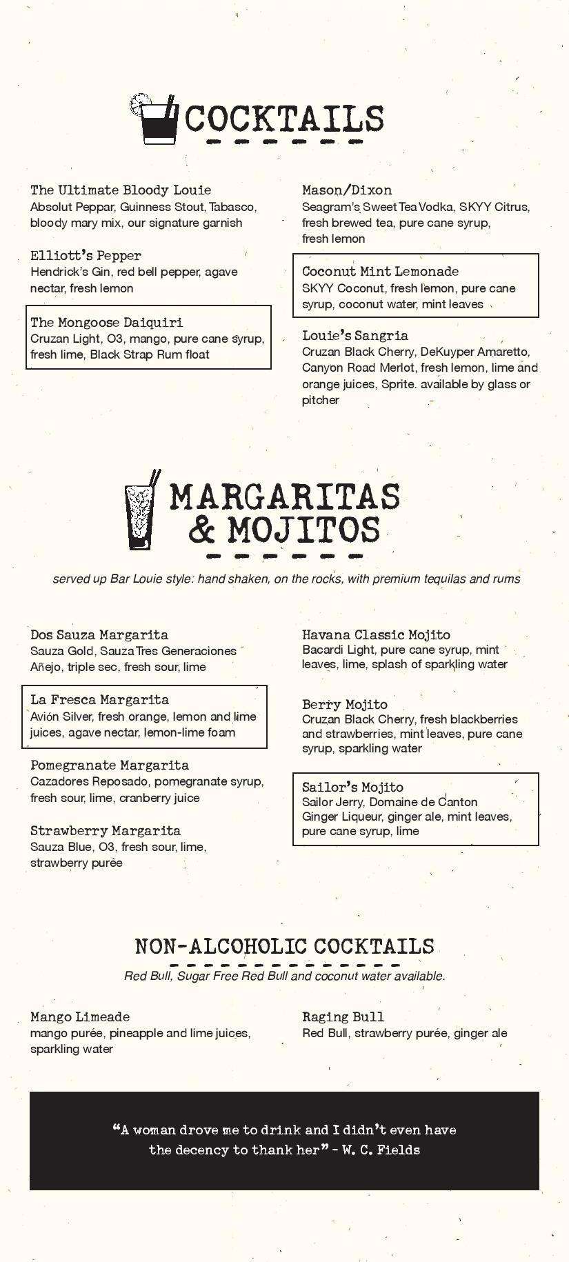 Menu At Bar Louie Miami N Miami Ave STE 210
