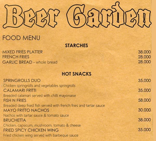 Beer Garden J Boutique Hotel Menu Zomato Indonesia