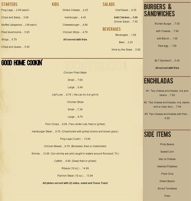 Menu at richter s antler cafe spring branch