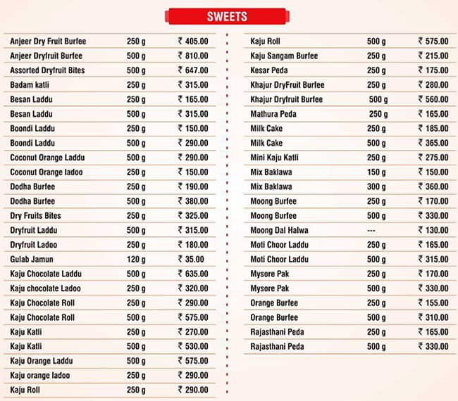 Haldiram's Restaurant menu