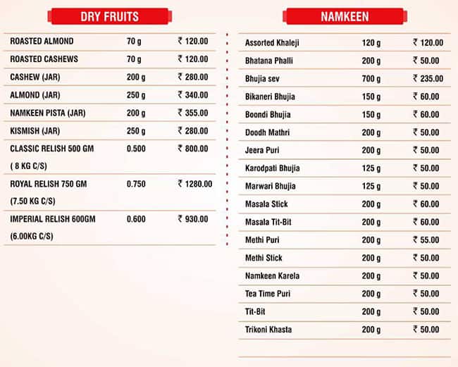 Haldiram's Restaurant menu