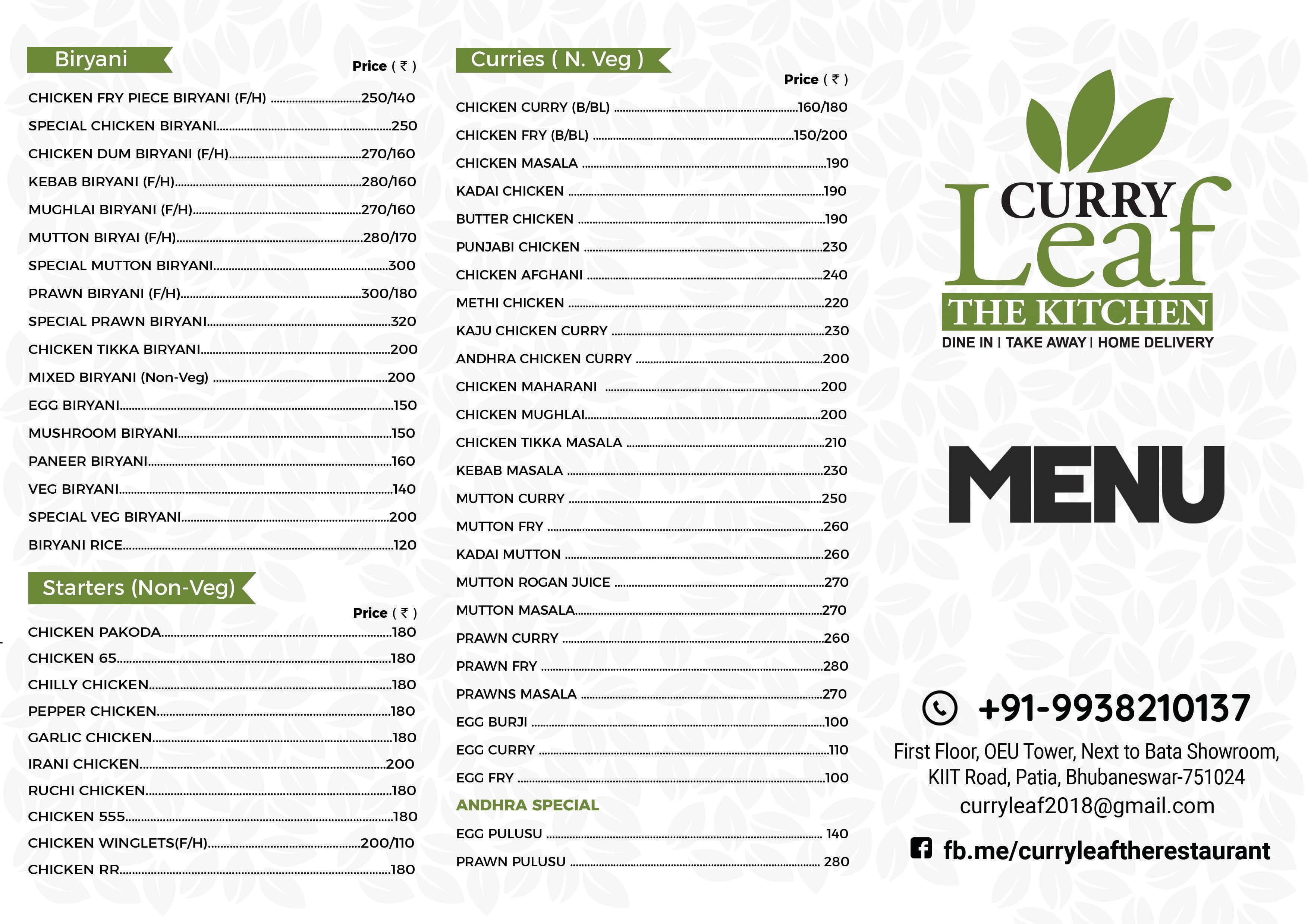 Curry Leaf The Kitchen Menu