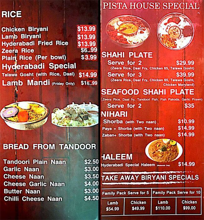 Menu at Pista House Sydney restaurant, Auburn