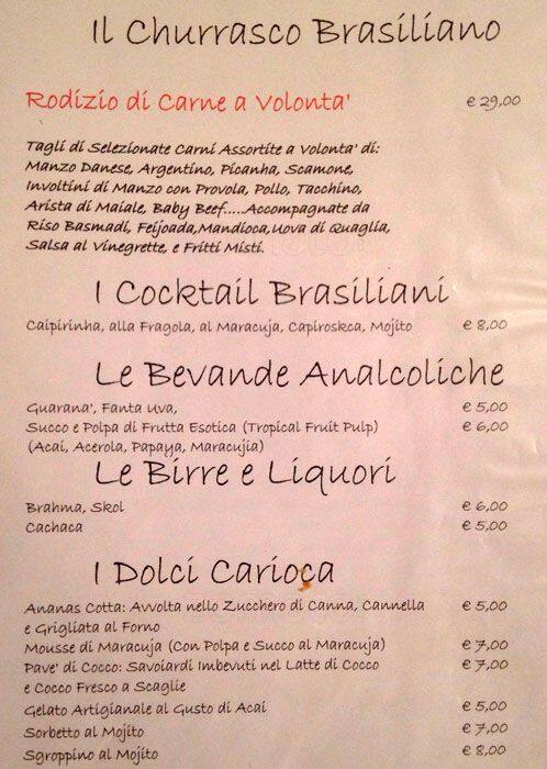 Menu di Ristorante Carioca 