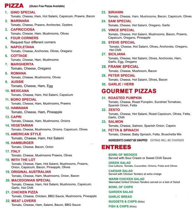 Gino S Pizza Menu Menu For Gino S Pizza Lalor Melbourne