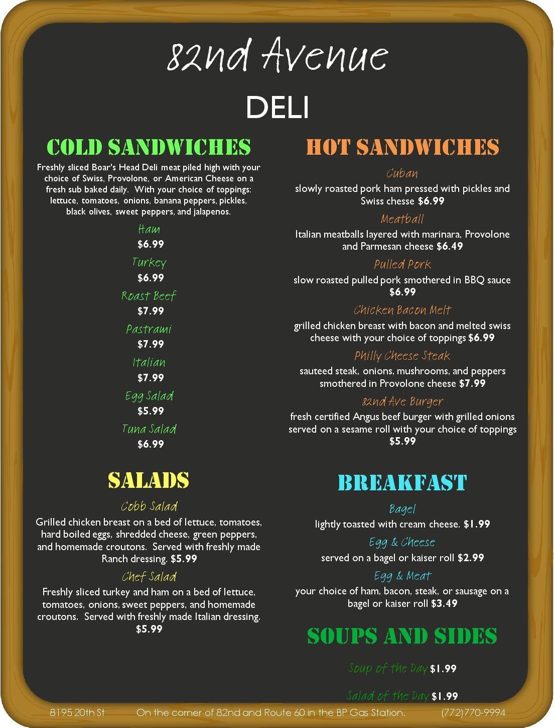 82nd Avenue Deli Menu, Menu for 82nd Avenue Deli, Vero Beach, Treasure Coast Urbanspoon/Zomato