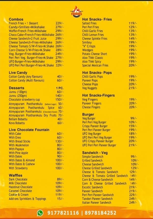 Menu of Foodies, Manikonda, Hyderabad