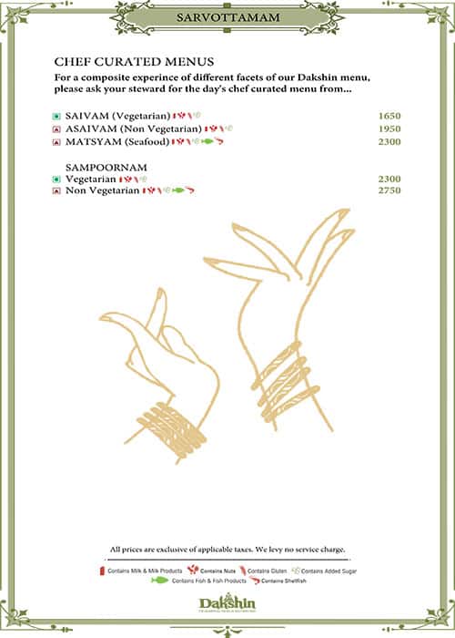 Dakshin, Sheraton New Delhi menu