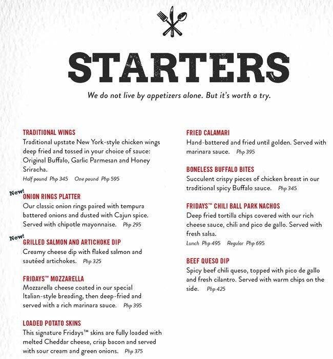 TGI Friday's Menu, Menu For TGI Friday's, Novaliches, Quezon City ...