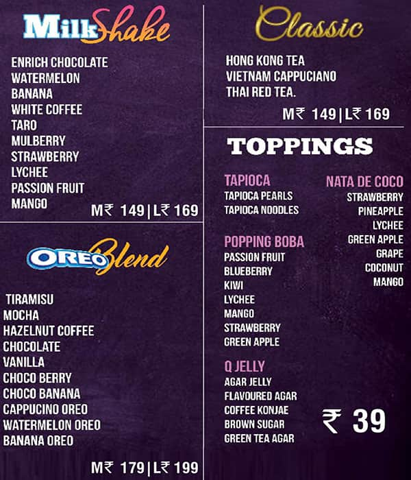 Menu of Cha Republic Velachery Chennai