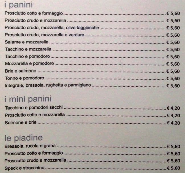 Menu di Espressamente Illy 