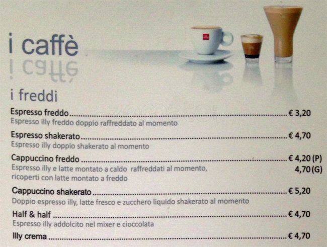 Menu di Espressamente Illy 