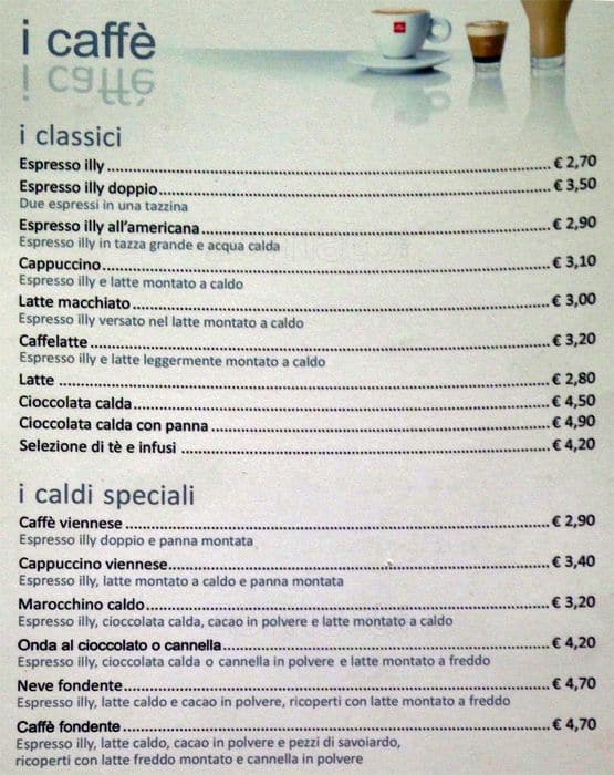Menu di Espressamente Illy 