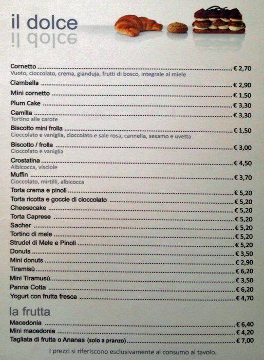 Menu di Espressamente Illy 