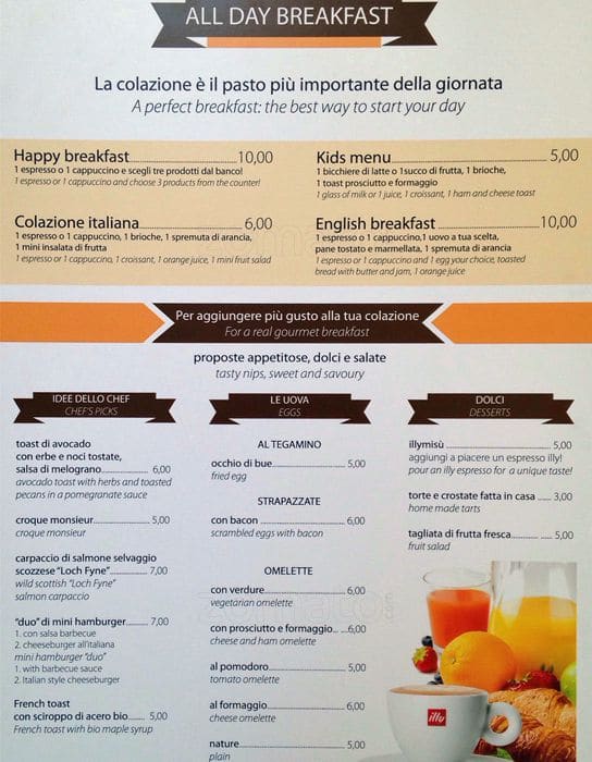 Menu di Espressamente Illy 