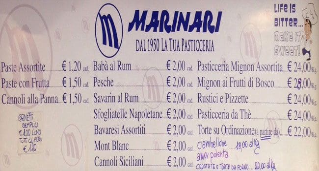 Menu di Marinari Caffè 