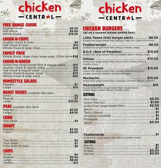Chicken Central a Melbourne Foto del Menu con Prezzi Urbanspoon/Zomato