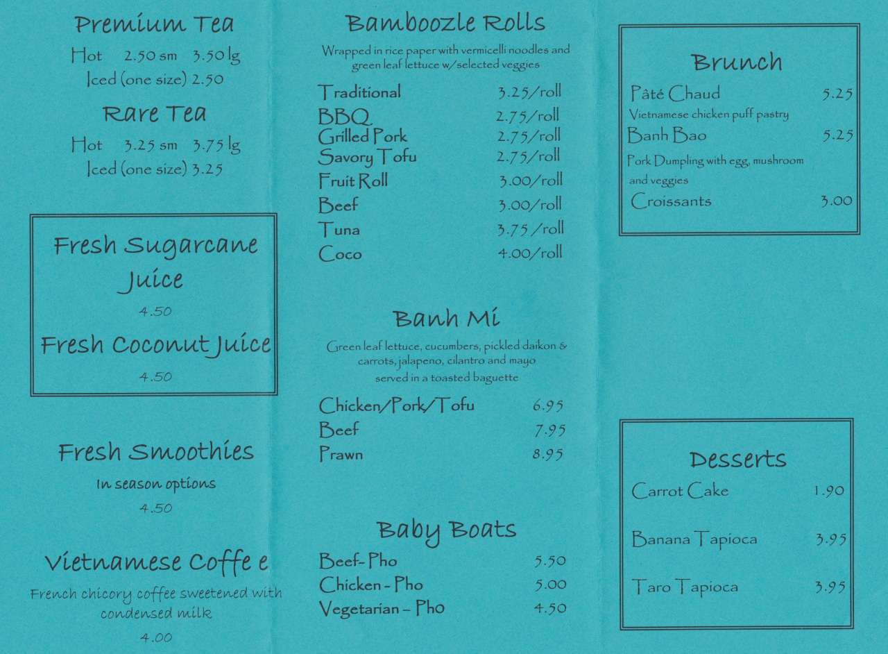 Bamboozle Café Menu, Menu for Bamboozle Café, Downtown Tampa, Tampa Bay
