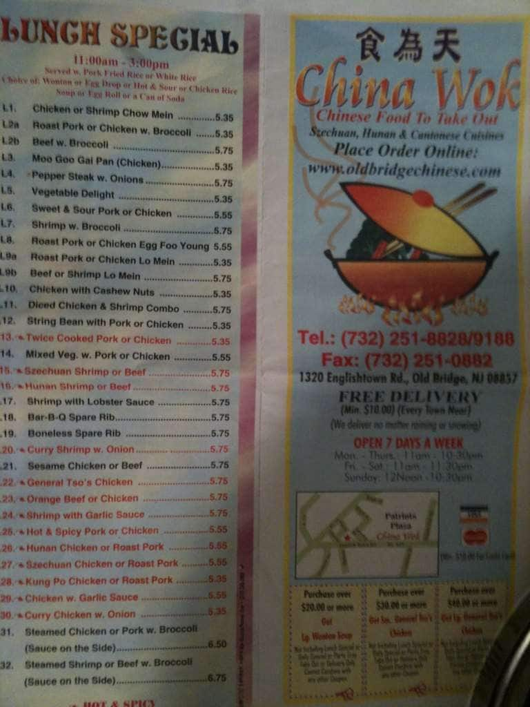 China Wok Menu, Menu for China Wok, Old Bridge, Old Bridge Urbanspoon