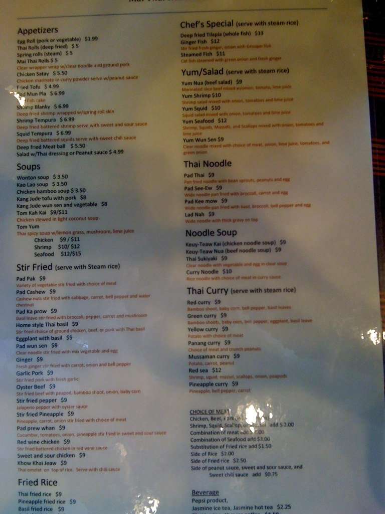 Mai Thai Restaurant Menu, Menu for Mai Thai Restaurant, Nicholasville