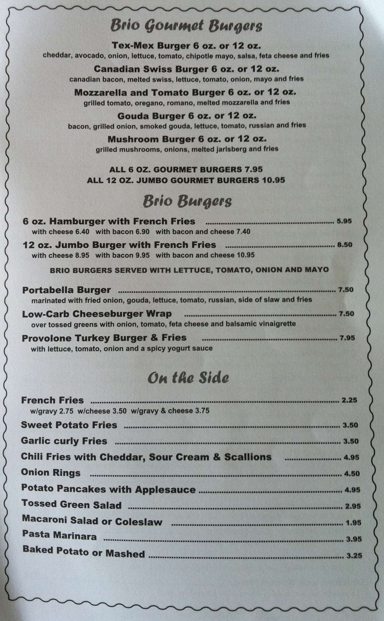 Menu at Brio's pizzeria, Phoenicia