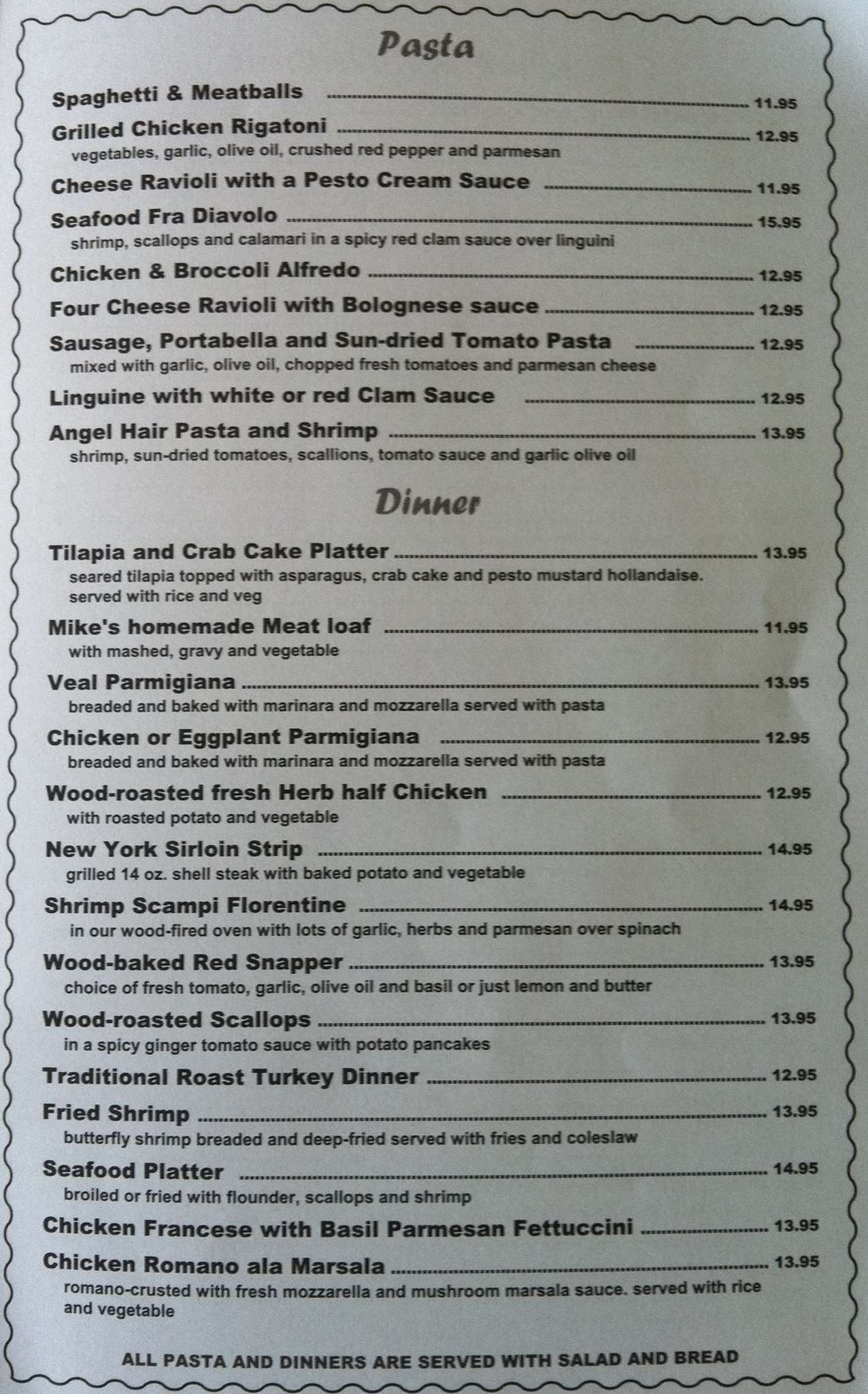 Menu at Brio's pizzeria, Phoenicia