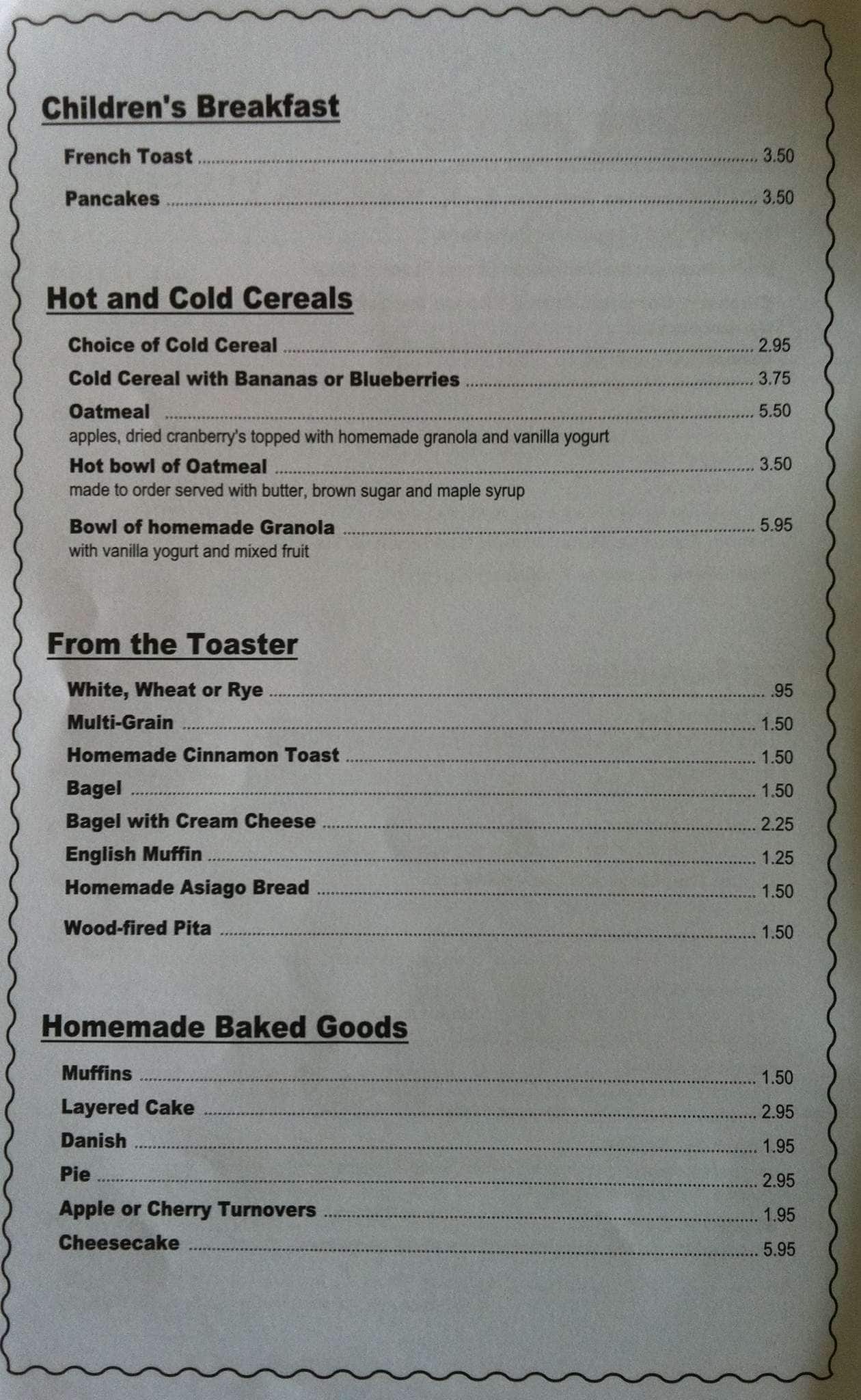 Menu at Brio's pizzeria, Phoenicia